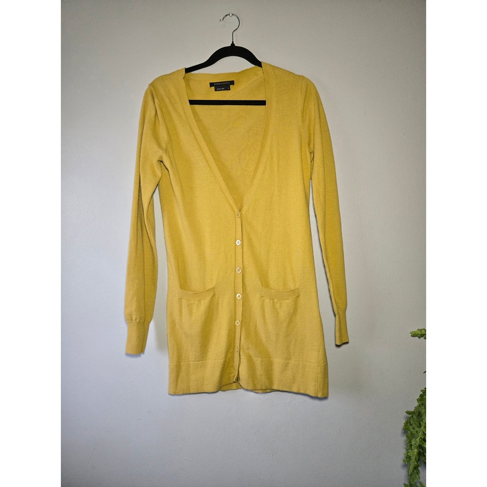 BCBG‎ Max Azria Yellow Longline Cardigan Y2K Lightweight Button Front Small - Picture 10 of 10